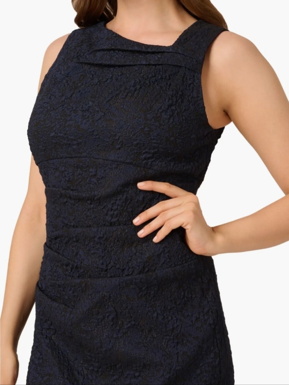 Adrianna Papell Dark Blue Brocade Sheath Dress - Picture 8 of 15